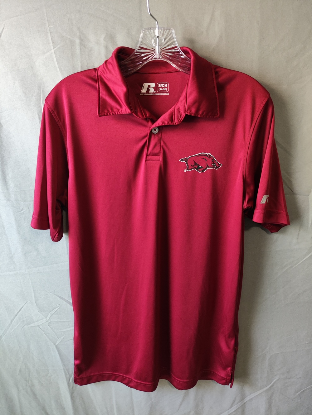 Arkansas Razorbacks Shirt Mens Small NCAA Football Polo Russell Athletic Golf